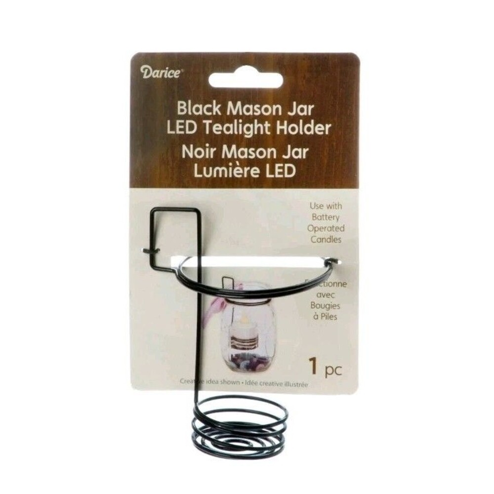 Two New Darice Mason Jar LED Tealight Holder In Black